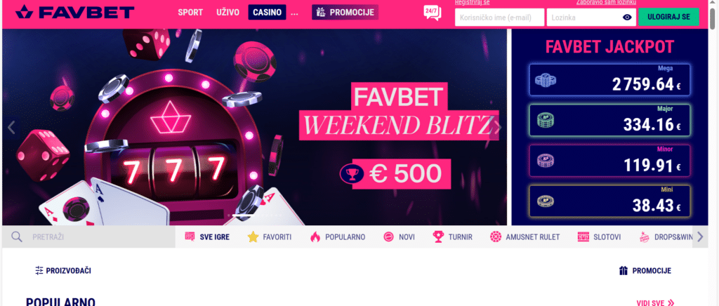 Favbet casino izgled stranice